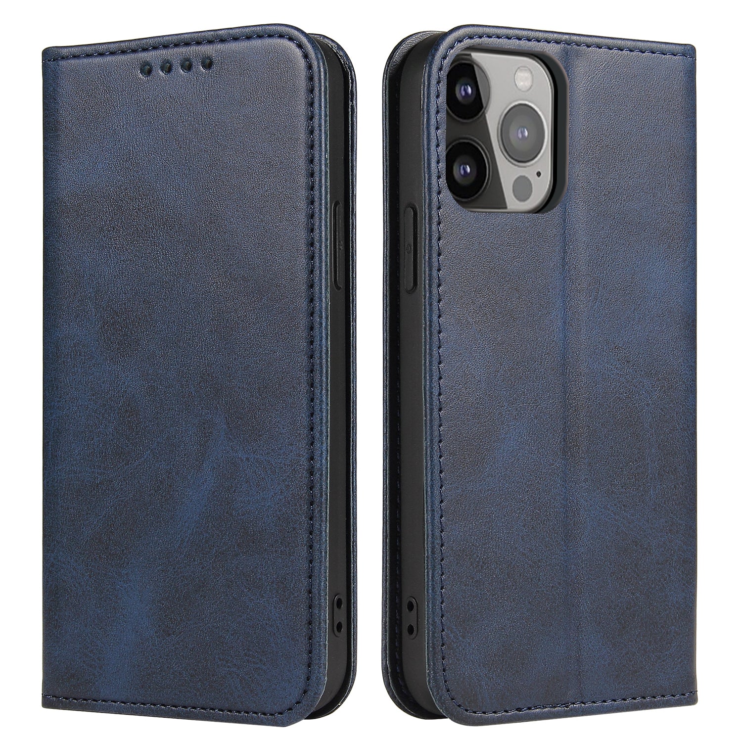 For iPhone 13 Pro 6.1 inch Cell Phone Case Wallet Magnetic Leather Stand Calf Texture Phone Cover