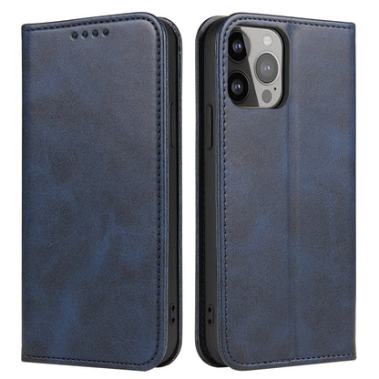 For iPhone 13 Pro 6.1 inch Cell Phone Case Wallet Magnetic Leather Stand Calf Texture Phone Cover