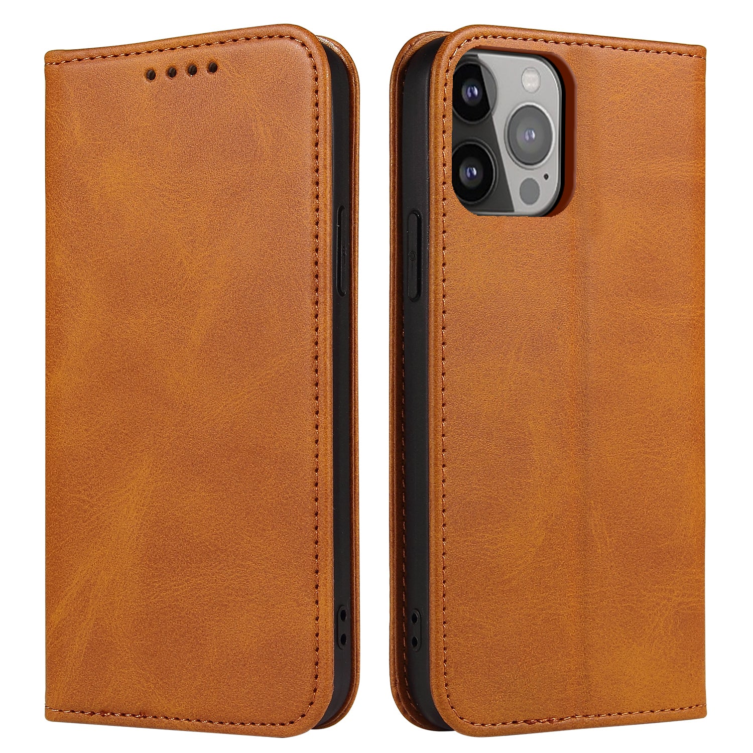 For iPhone 13 Pro 6.1 inch Cell Phone Case Wallet Magnetic Leather Stand Calf Texture Phone Cover