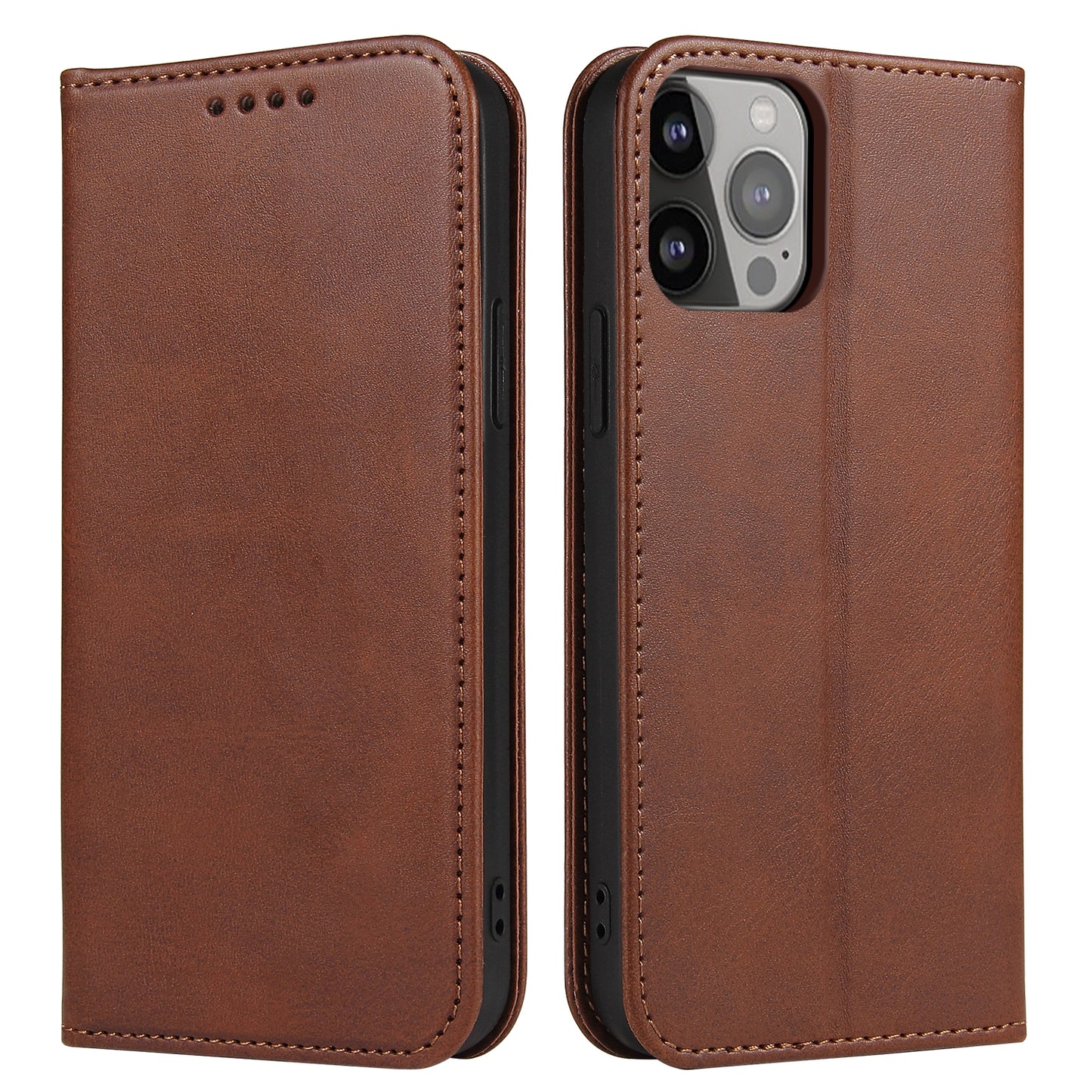 For iPhone 13 Pro 6.1 inch Cell Phone Case Wallet Magnetic Leather Stand Calf Texture Phone Cover