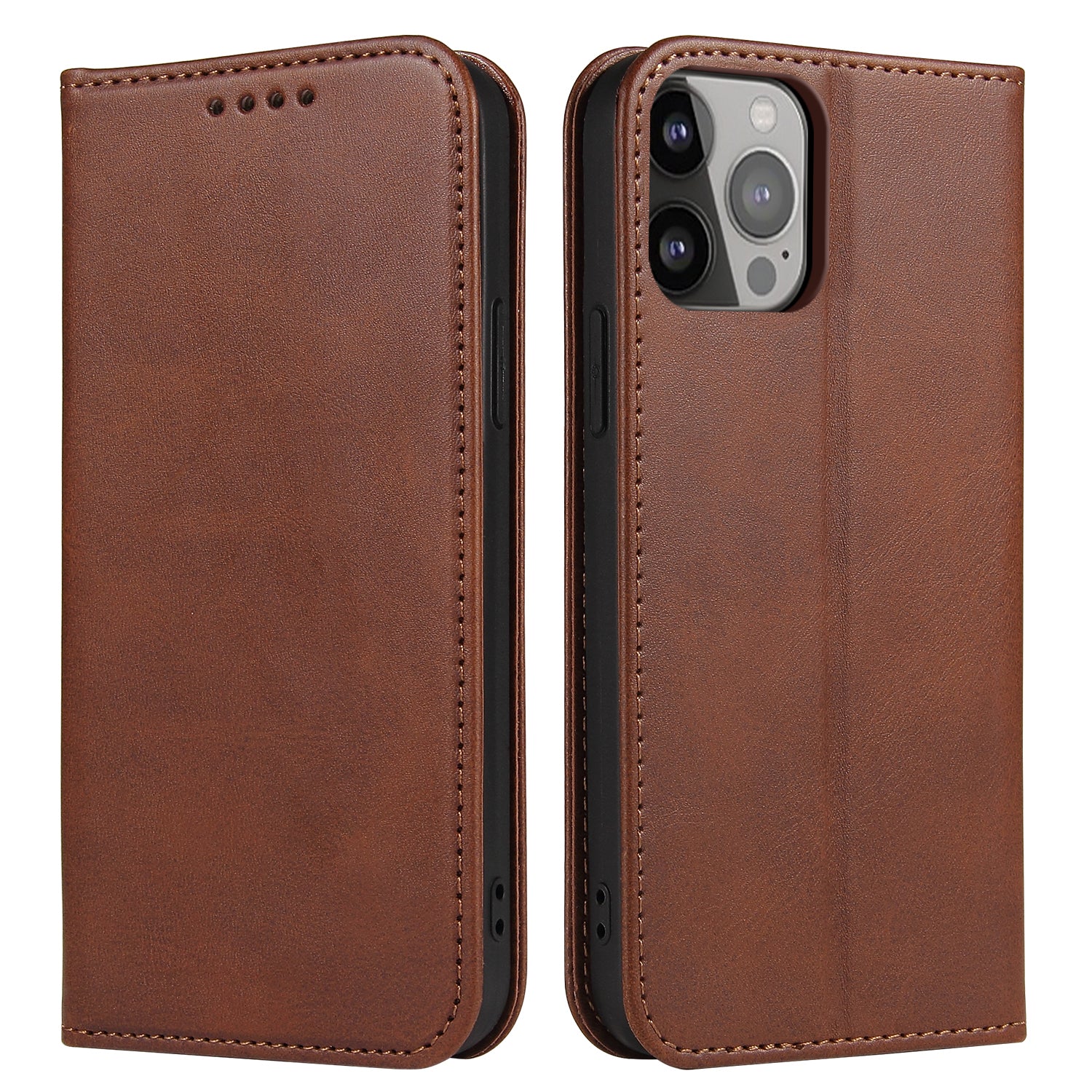 For iPhone 13 Pro 6.1 inch Cell Phone Case Wallet Magnetic Leather Stand Calf Texture Phone Cover