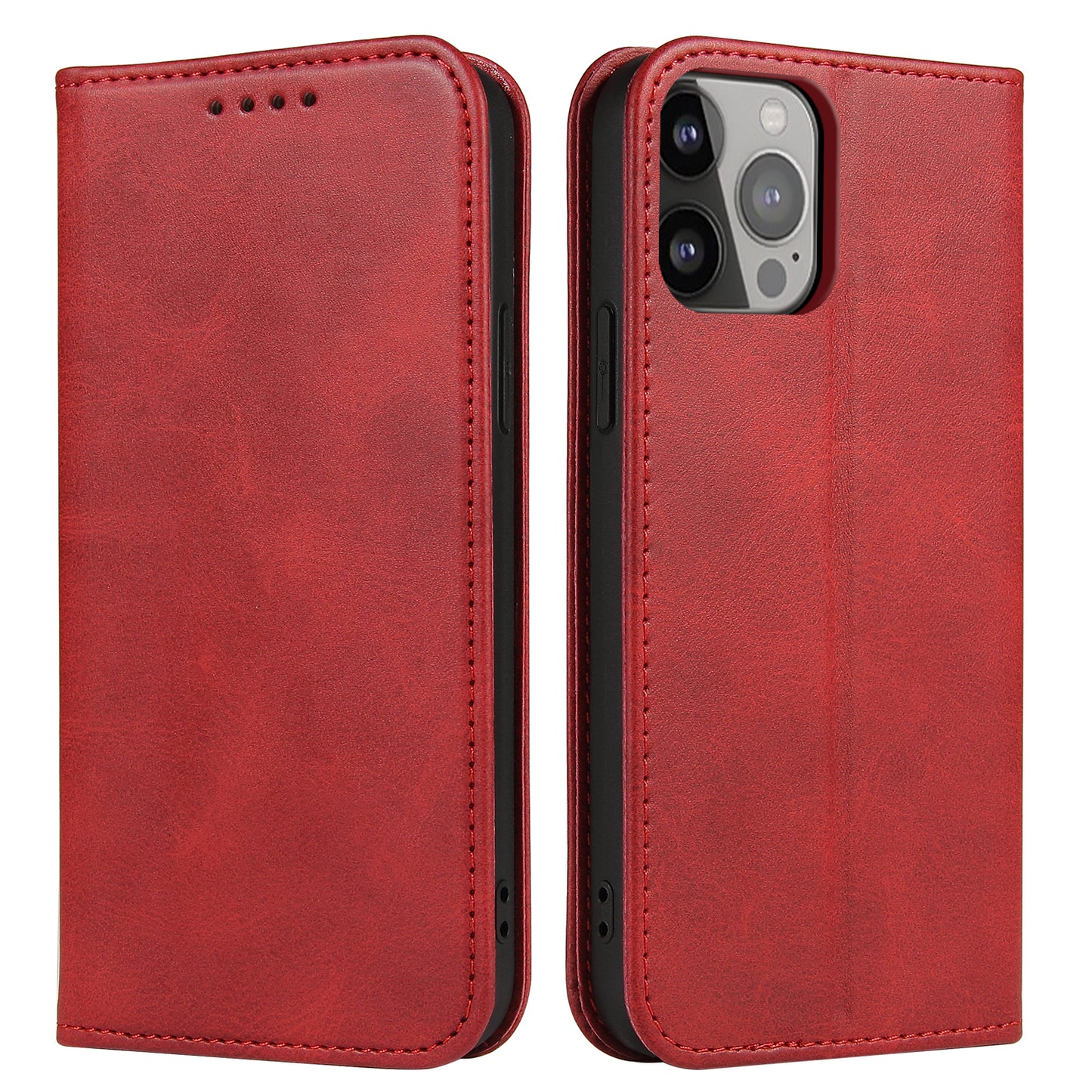 For iPhone 13 Pro 6.1 inch Cell Phone Case Wallet Magnetic Leather Stand Calf Texture Phone Cover