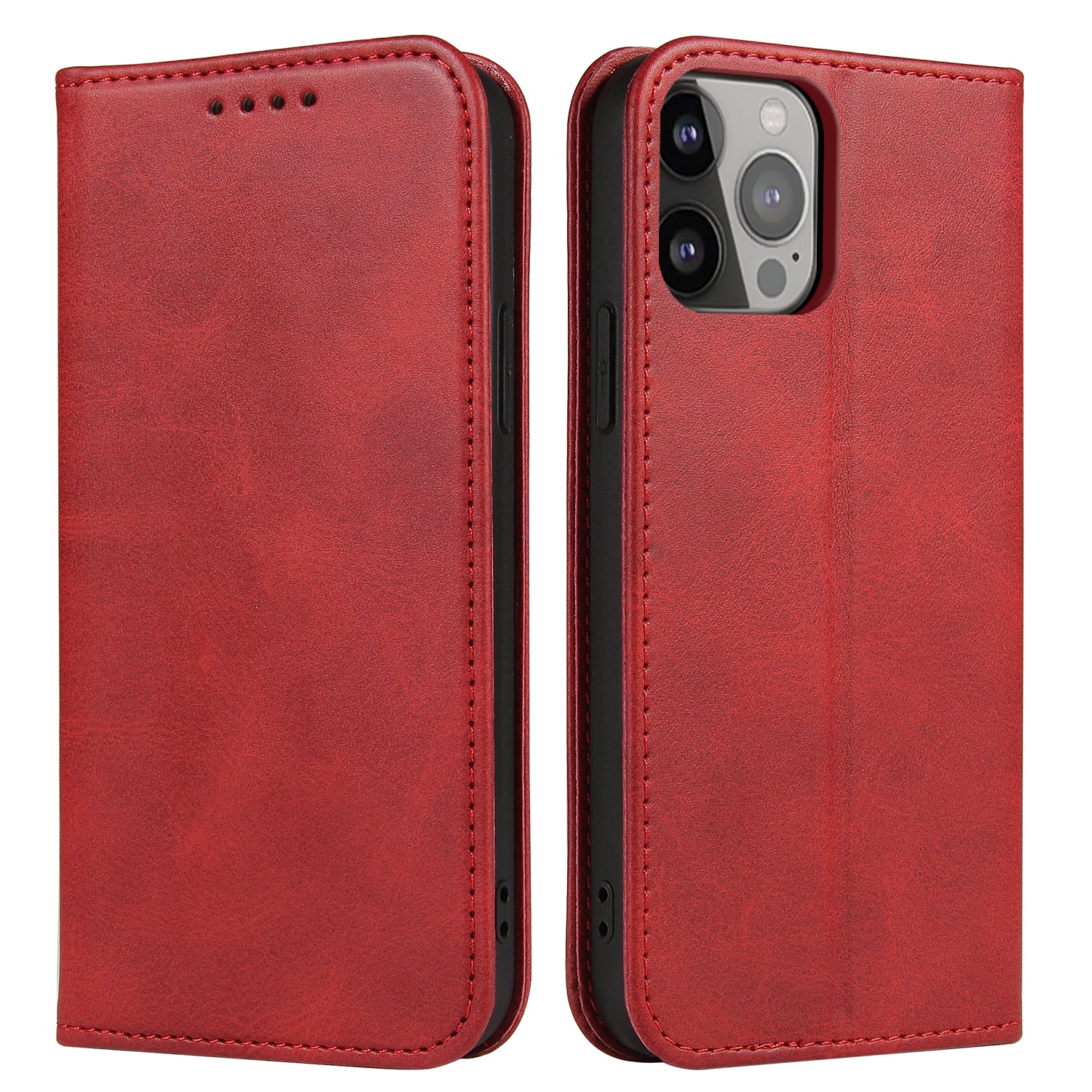 For iPhone 13 Pro 6.1 inch Cell Phone Case Wallet Magnetic Leather Stand Calf Texture Phone Cover