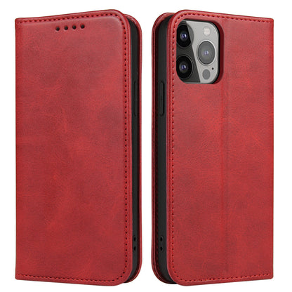 For iPhone 13 Pro 6.1 inch Cell Phone Case Wallet Magnetic Leather Stand Calf Texture Phone Cover