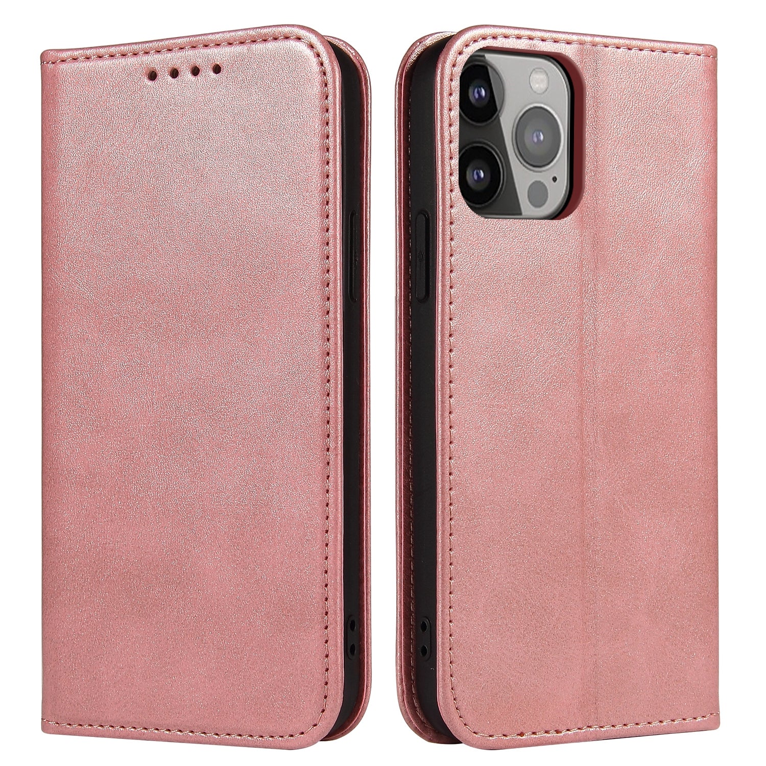 For iPhone 13 Pro 6.1 inch Cell Phone Case Wallet Magnetic Leather Stand Calf Texture Phone Cover