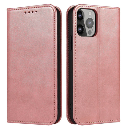 For iPhone 13 Pro 6.1 inch Cell Phone Case Wallet Magnetic Leather Stand Calf Texture Phone Cover
