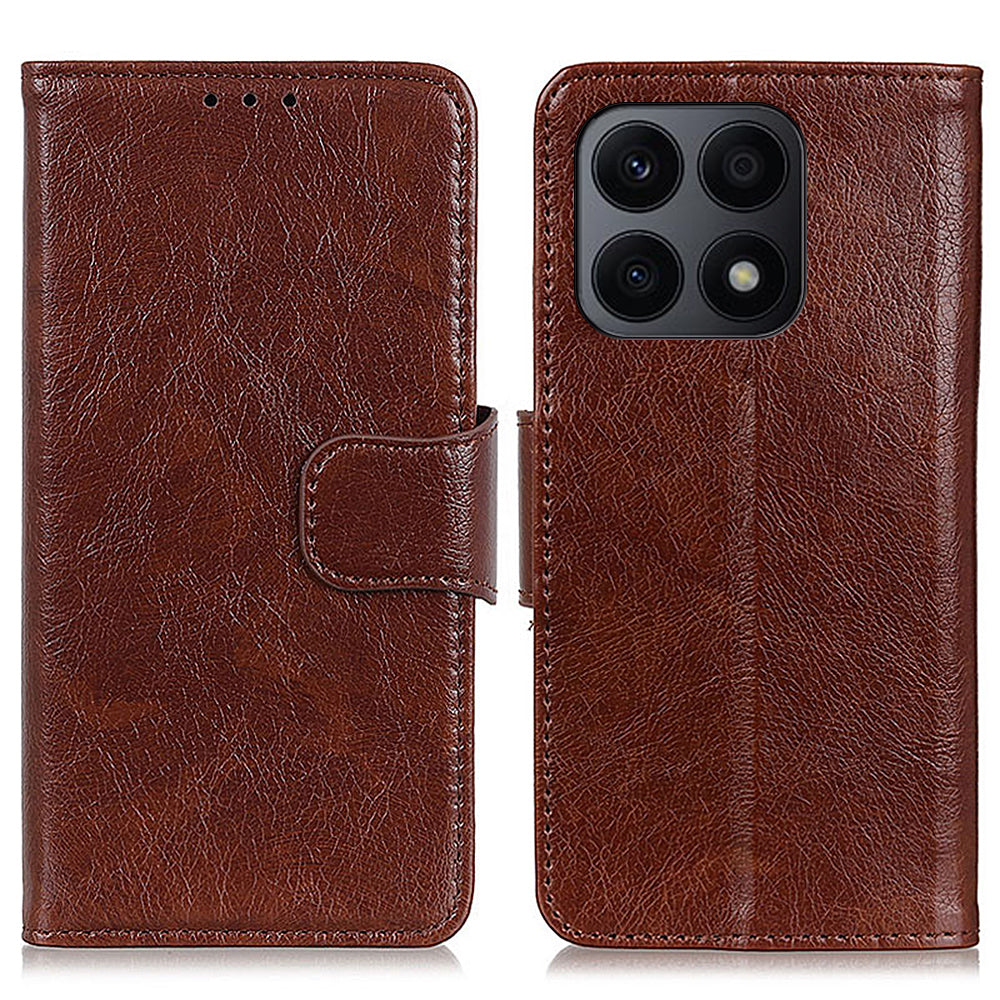For Honor X8a 4G Nappa Texture Split Leather Case Foldable Stand Wallet Magnetic Clasp Phone Cover