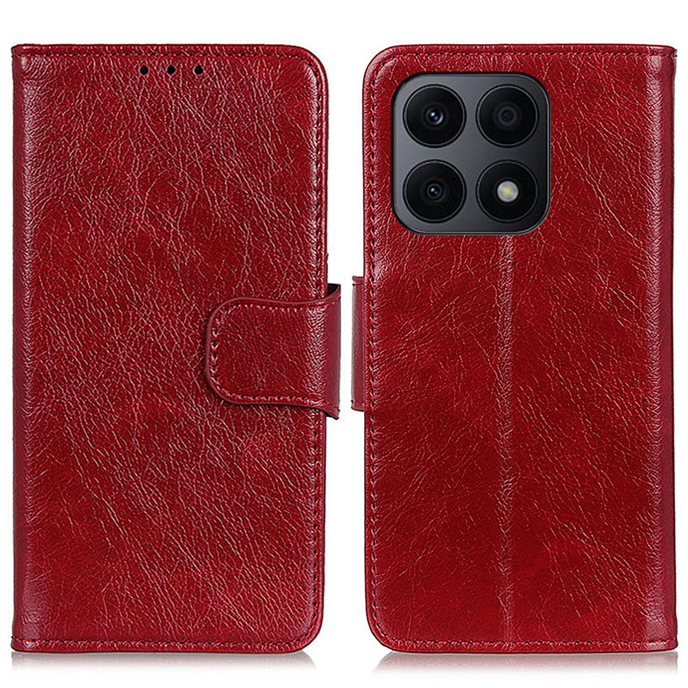 For Honor X8a 4G Nappa Texture Split Leather Case Foldable Stand Wallet Magnetic Clasp Phone Cover