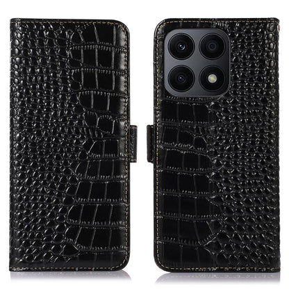 RFID Blocking Phone Case for Honor X8a 4G Genuine Cowhide Leather Wallet Stand Phone Cover