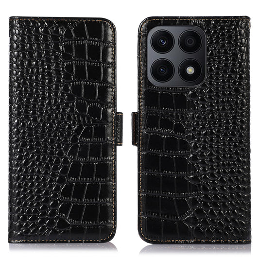 RFID Blocking Phone Case for Honor X8a 4G Genuine Cowhide Leather Wallet Stand Phone Cover