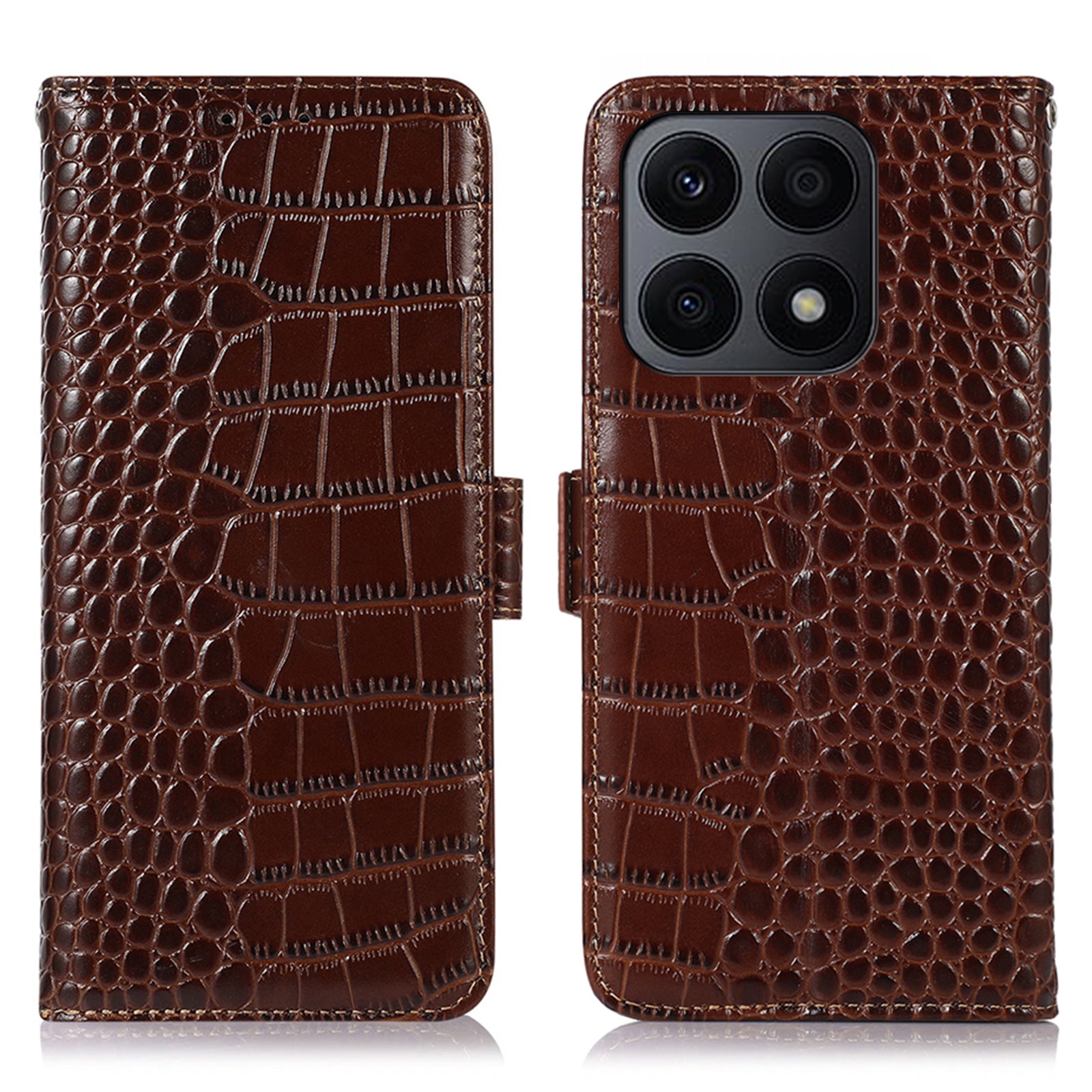 RFID Blocking Phone Case for Honor X8a 4G Genuine Cowhide Leather Wallet Stand Phone Cover