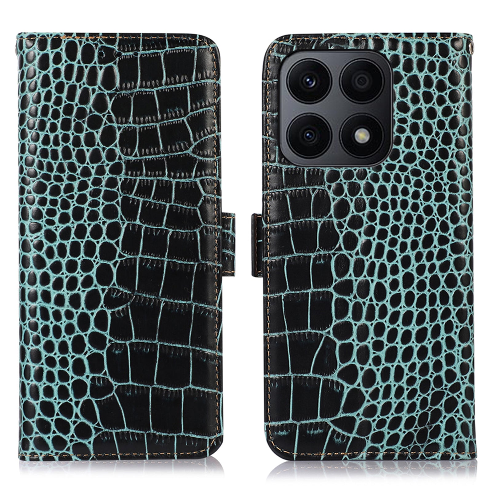 RFID Blocking Phone Case for Honor X8a 4G Genuine Cowhide Leather Wallet Stand Phone Cover
