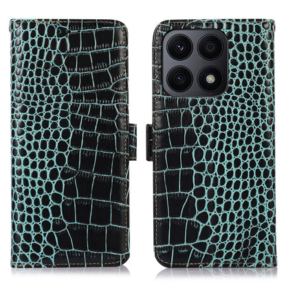 RFID Blocking Phone Case for Honor X8a 4G Genuine Cowhide Leather Wallet Stand Phone Cover