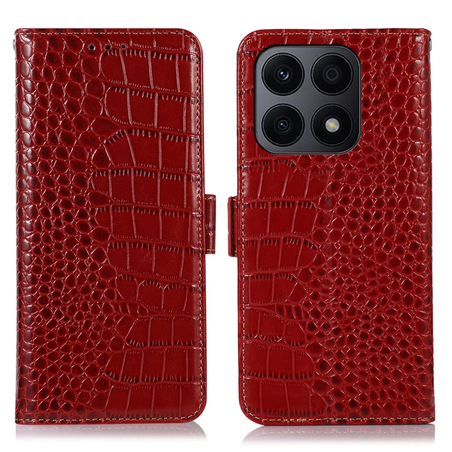RFID Blocking Phone Case for Honor X8a 4G Genuine Cowhide Leather Wallet Stand Phone Cover