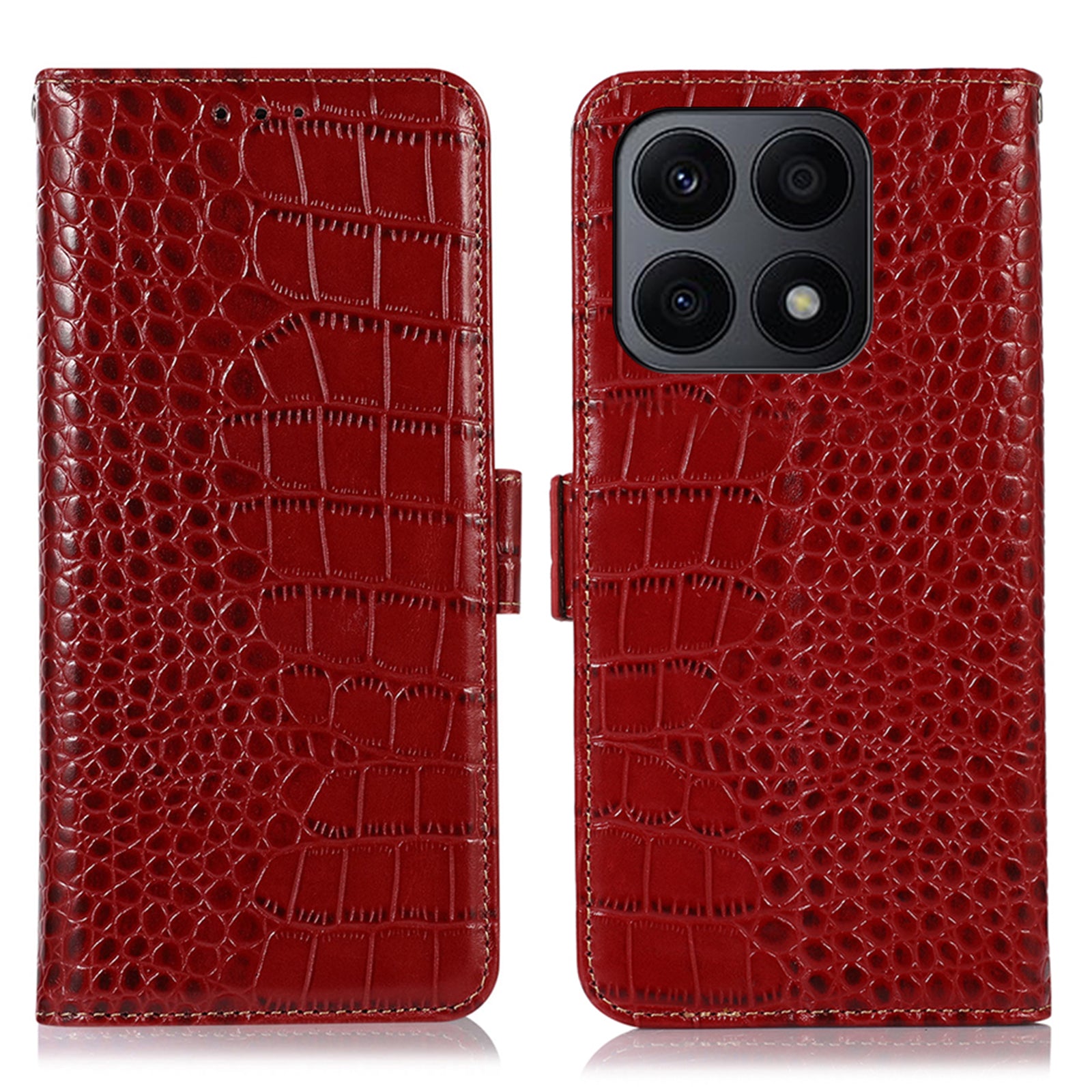 RFID Blocking Phone Case for Honor X8a 4G Genuine Cowhide Leather Wallet Stand Phone Cover