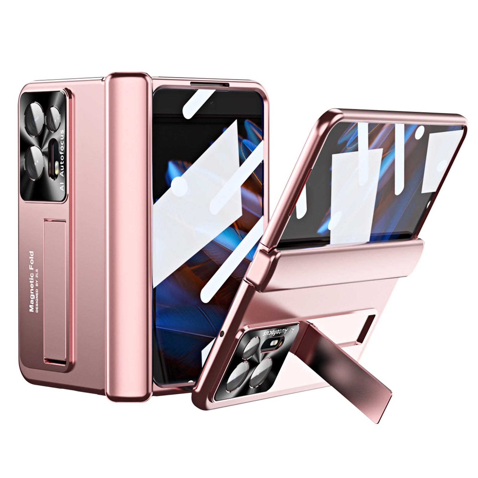 Anti-scratch Phone Case For Oppo Find N2 5G , Hinge Protection Kickstand PC Phone Cover with Screen Film