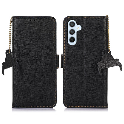 RFID Blocking Phone Case for Samsung Galaxy A24 4G , Genuine Cow Leather Wallet Stand Phone Cover