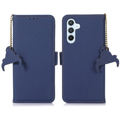 RFID Blocking Phone Case for Samsung Galaxy A24 4G , Genuine Cow Leather Wallet Stand Phone Cover