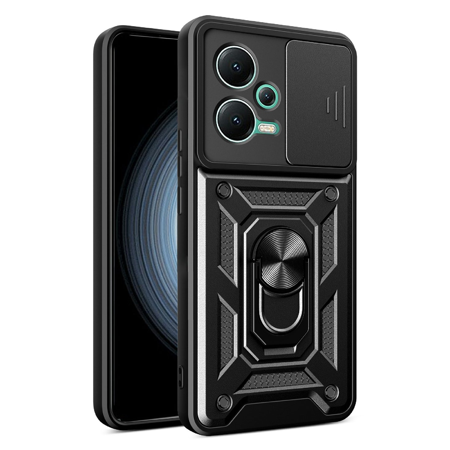 For Xiaomi Redmi Note 12 5G (India) / Poco X5 5G Kickstand PC+TPU Slide Push Pull Camera Lens Protection Cover