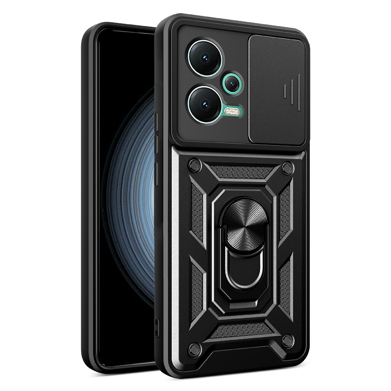 For Xiaomi Redmi Note 12 5G (India) / Poco X5 5G Kickstand PC+TPU Slide Push Pull Camera Lens Protection Cover
