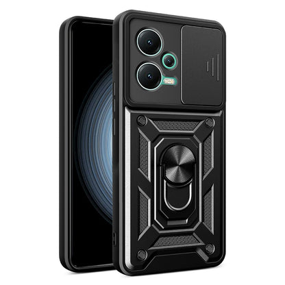 For Xiaomi Redmi Note 12 5G (India) / Poco X5 5G Kickstand PC+TPU Slide Push Pull Camera Lens Protection Cover