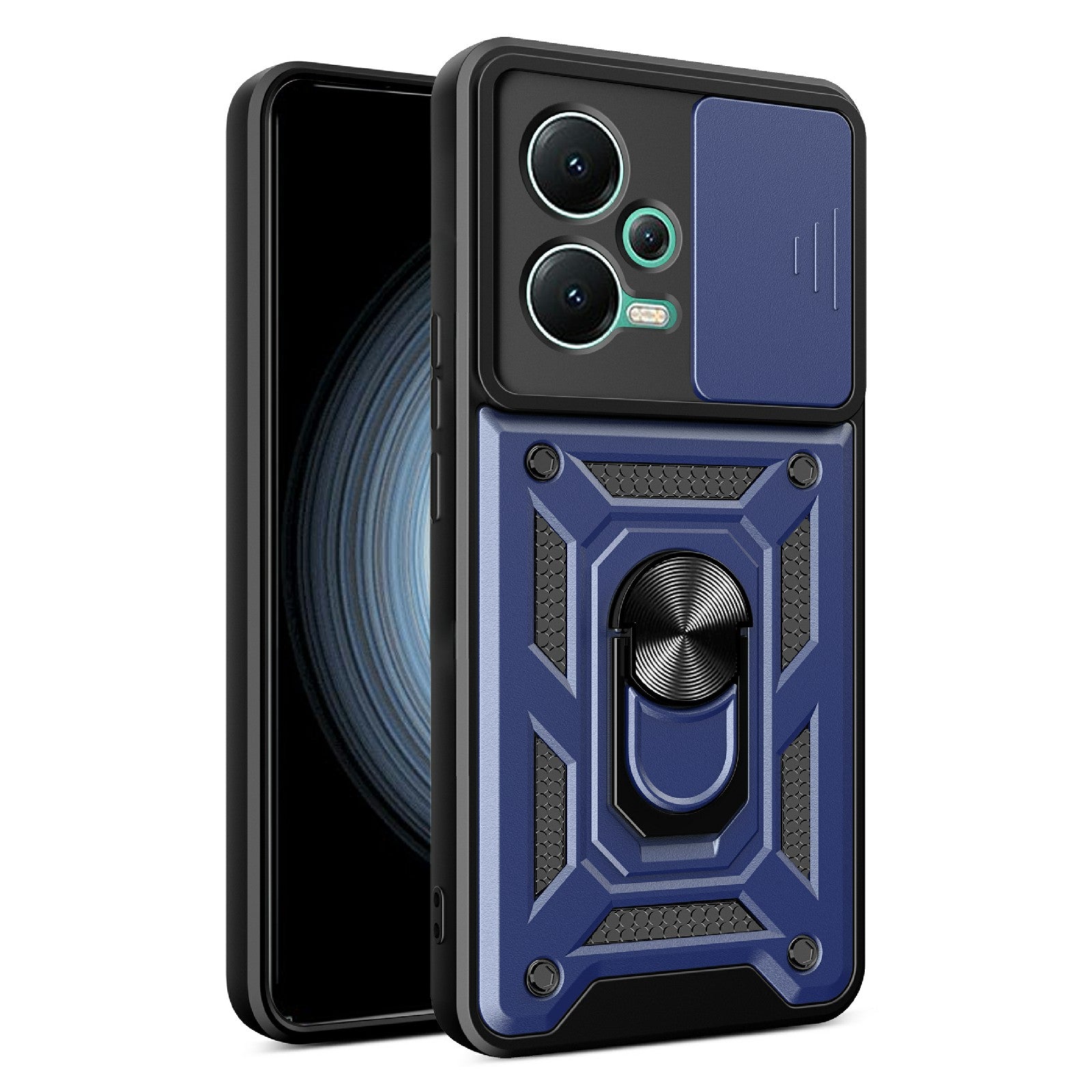 For Xiaomi Redmi Note 12 5G (India) / Poco X5 5G Kickstand PC+TPU Slide Push Pull Camera Lens Protection Cover