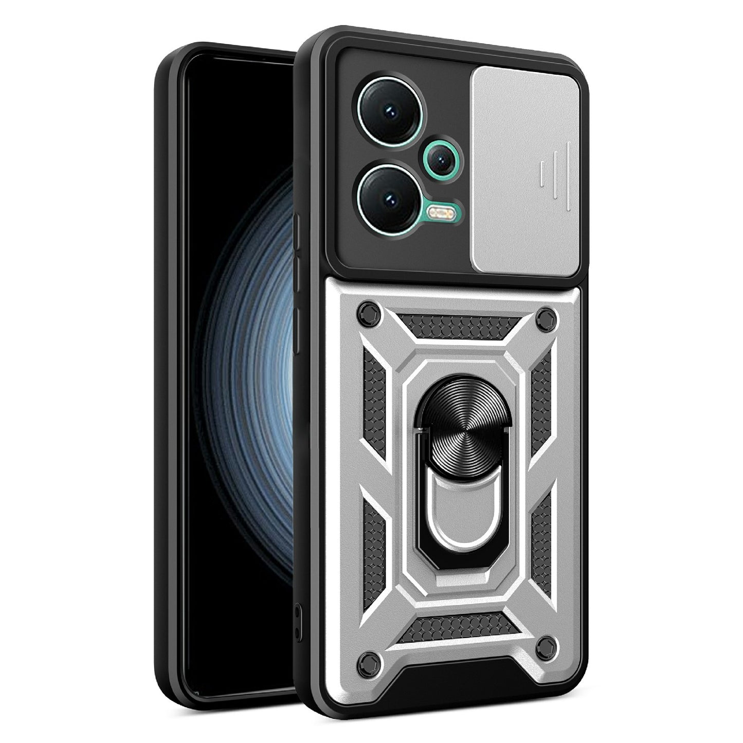 For Xiaomi Redmi Note 12 5G (India) / Poco X5 5G Kickstand PC+TPU Slide Push Pull Camera Lens Protection Cover