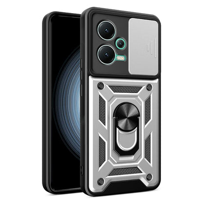 For Xiaomi Redmi Note 12 5G (India) / Poco X5 5G Kickstand PC+TPU Slide Push Pull Camera Lens Protection Cover