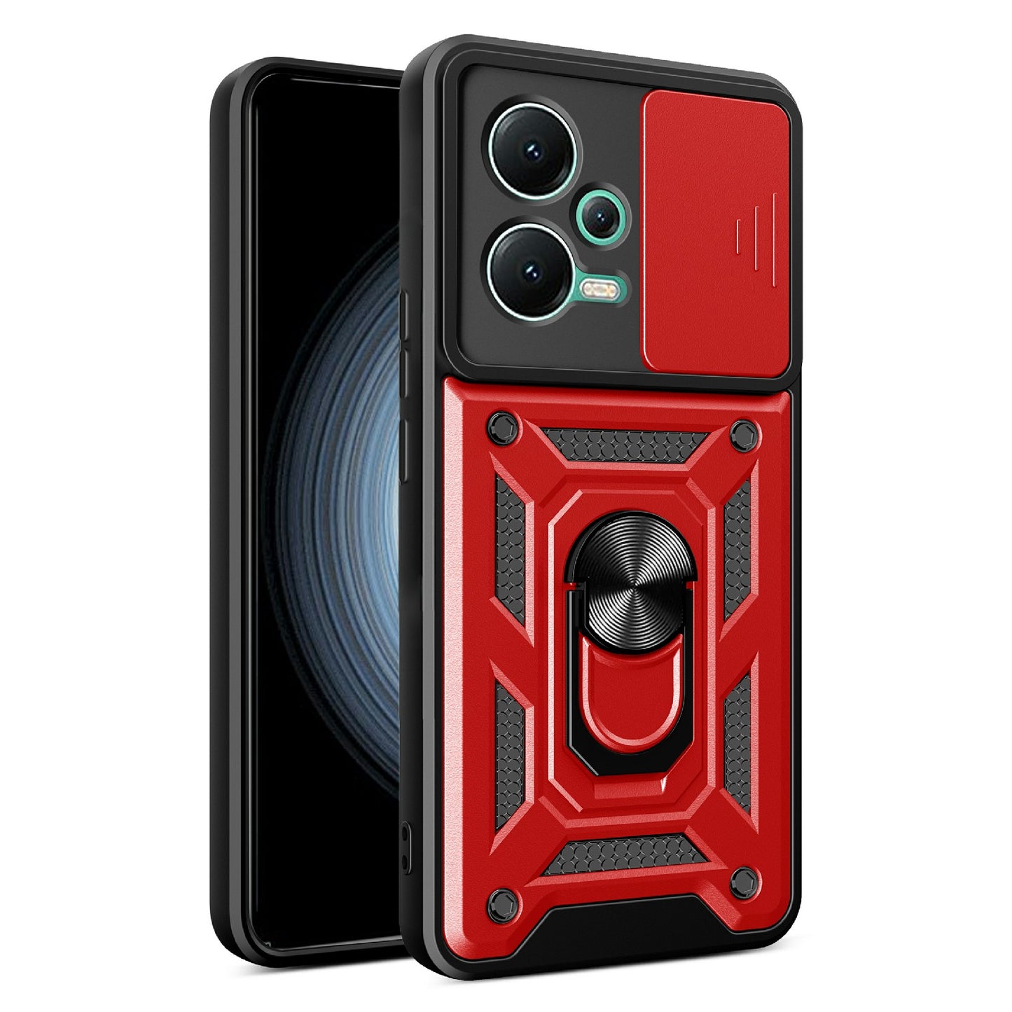 For Xiaomi Redmi Note 12 5G (India) / Poco X5 5G Kickstand PC+TPU Slide Push Pull Camera Lens Protection Cover