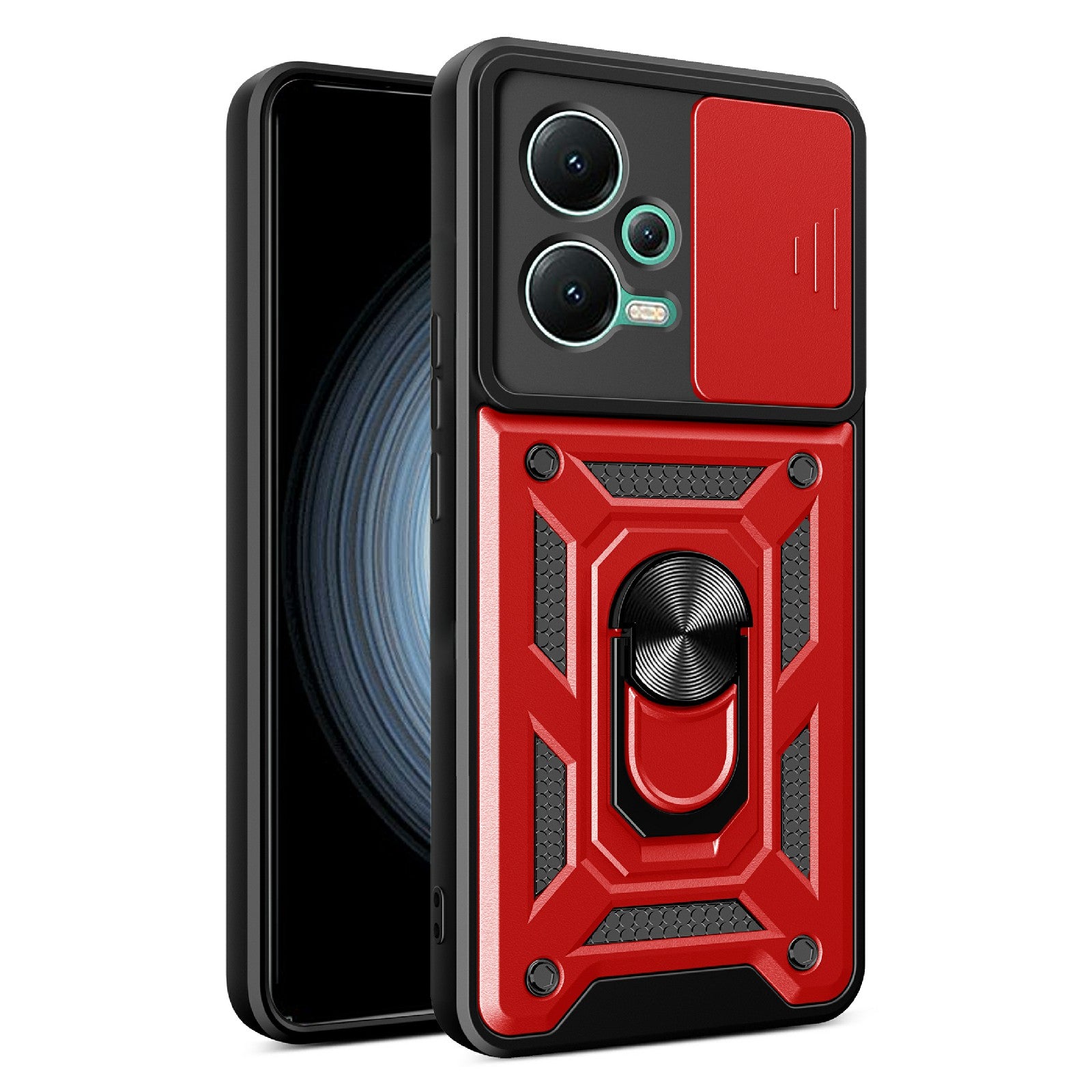 For Xiaomi Redmi Note 12 5G (India) / Poco X5 5G Kickstand PC+TPU Slide Push Pull Camera Lens Protection Cover