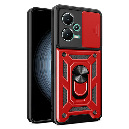 For Xiaomi Redmi Note 12 5G (India) / Poco X5 5G Kickstand PC+TPU Slide Push Pull Camera Lens Protection Cover