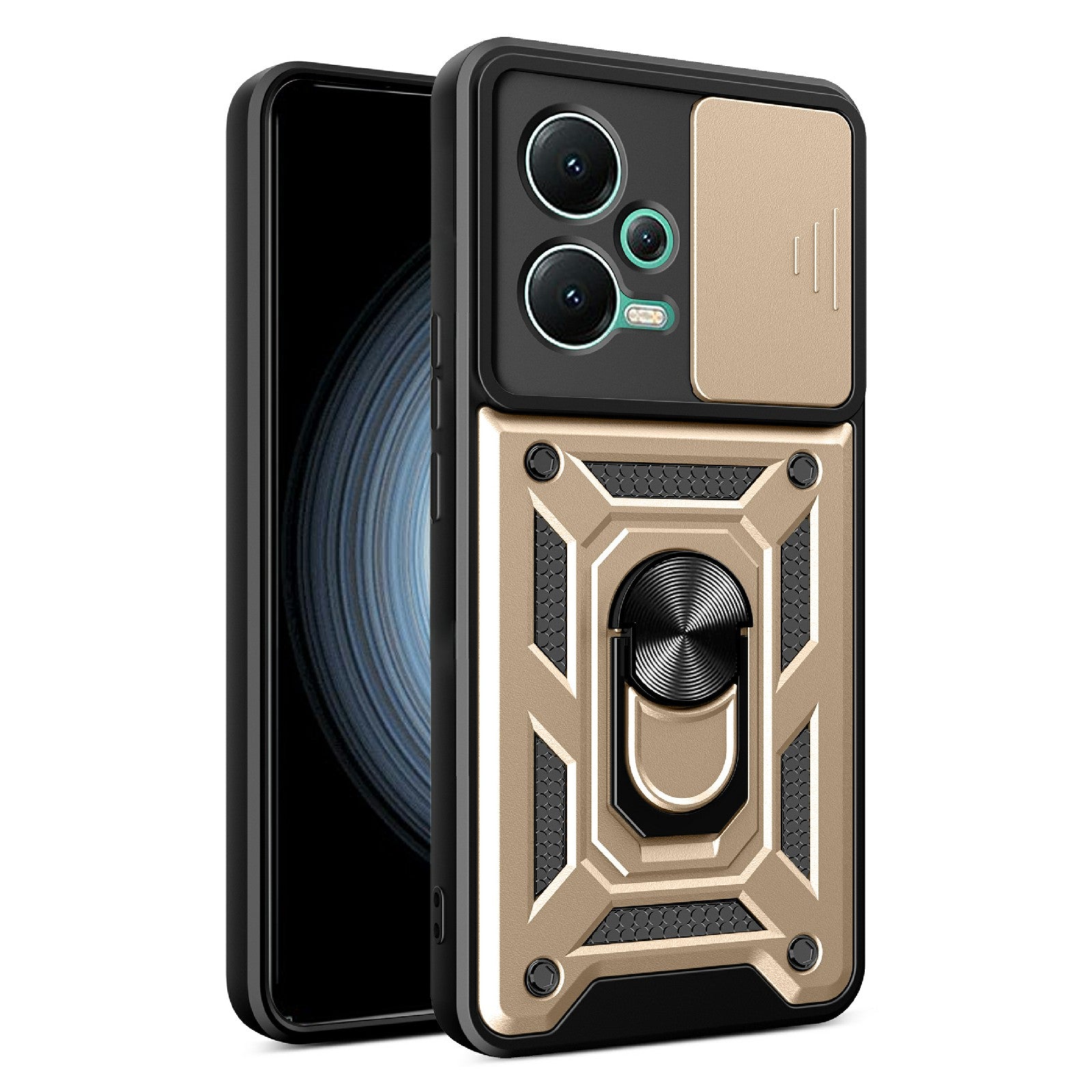For Xiaomi Redmi Note 12 5G (India) / Poco X5 5G Kickstand PC+TPU Slide Push Pull Camera Lens Protection Cover