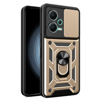 For Xiaomi Redmi Note 12 5G (India) / Poco X5 5G Kickstand PC+TPU Slide Push Pull Camera Lens Protection Cover