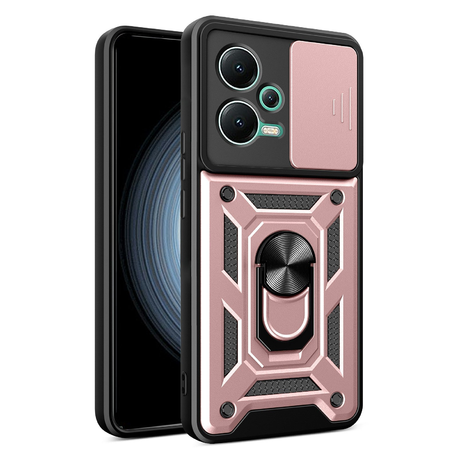 For Xiaomi Redmi Note 12 5G (India) / Poco X5 5G Kickstand PC+TPU Slide Push Pull Camera Lens Protection Cover