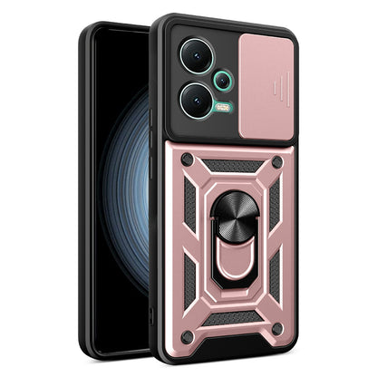 For Xiaomi Redmi Note 12 5G (India) / Poco X5 5G Kickstand PC+TPU Slide Push Pull Camera Lens Protection Cover