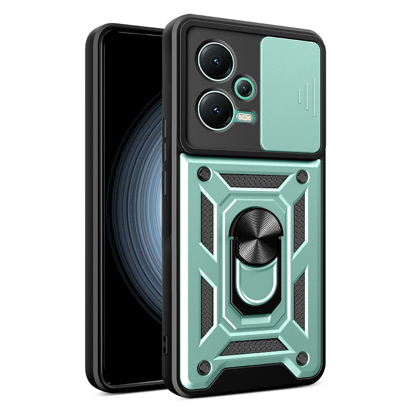 For Xiaomi Redmi Note 12 5G (India) / Poco X5 5G Kickstand PC+TPU Slide Push Pull Camera Lens Protection Cover