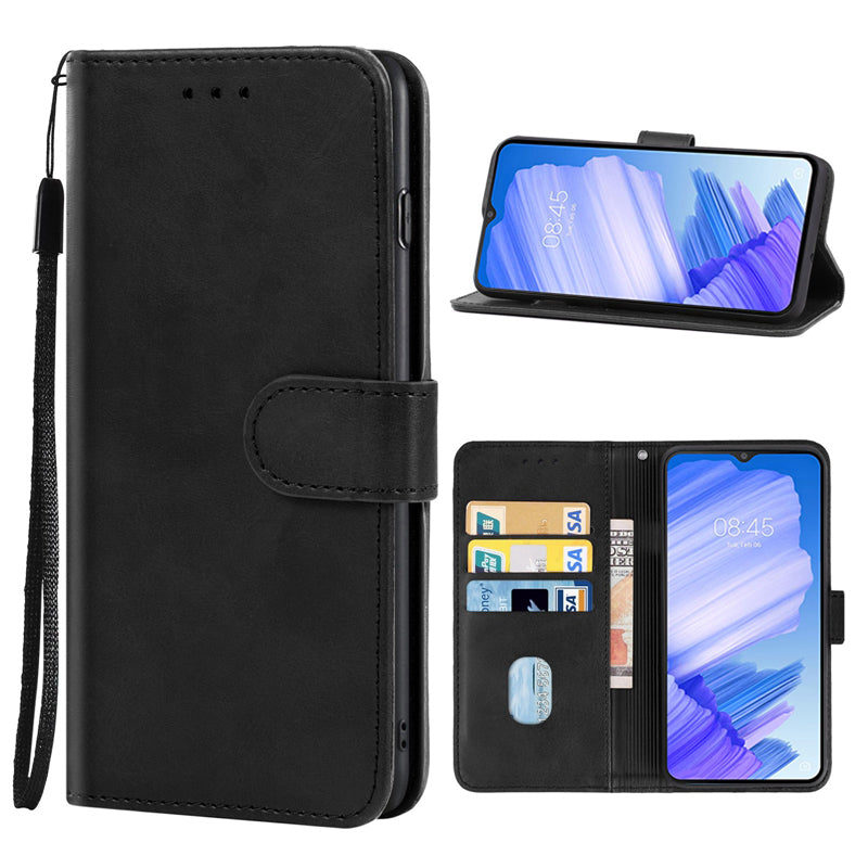 For Tecno Pop 5 LTE 4G Phone Leather Case Calf Texture Wallet Stand Cell Phone Cover with Strap