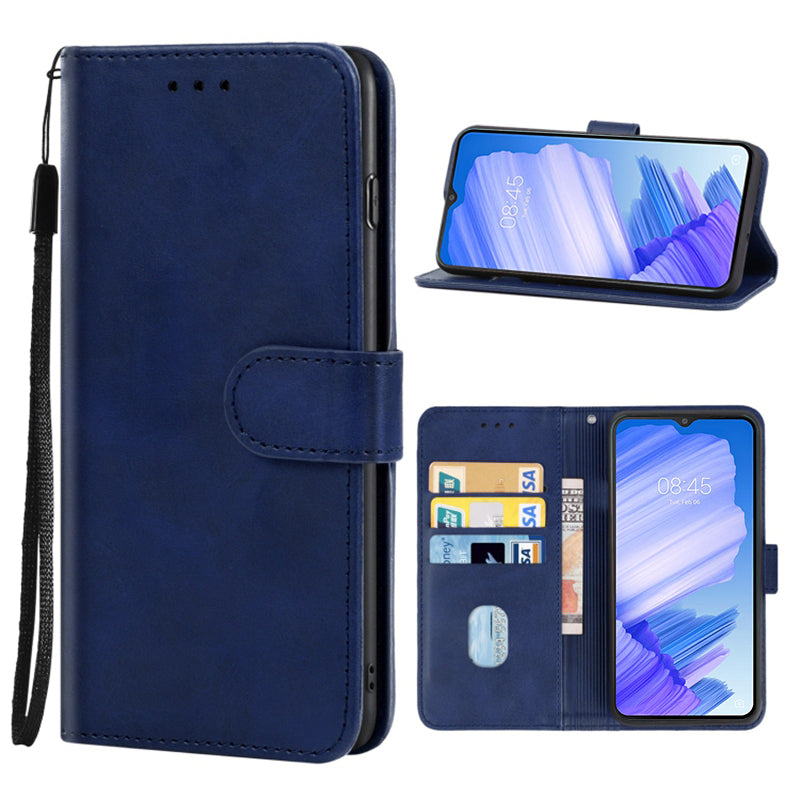 For Tecno Pop 5 LTE 4G Phone Leather Case Calf Texture Wallet Stand Cell Phone Cover with Strap