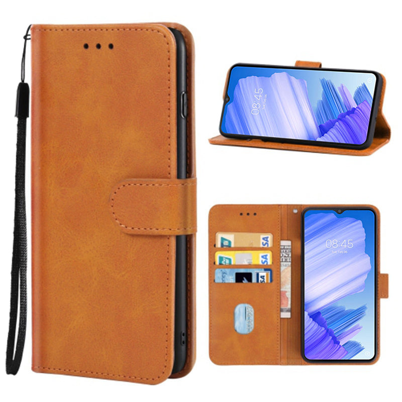 For Tecno Pop 5 LTE 4G Phone Leather Case Calf Texture Wallet Stand Cell Phone Cover with Strap