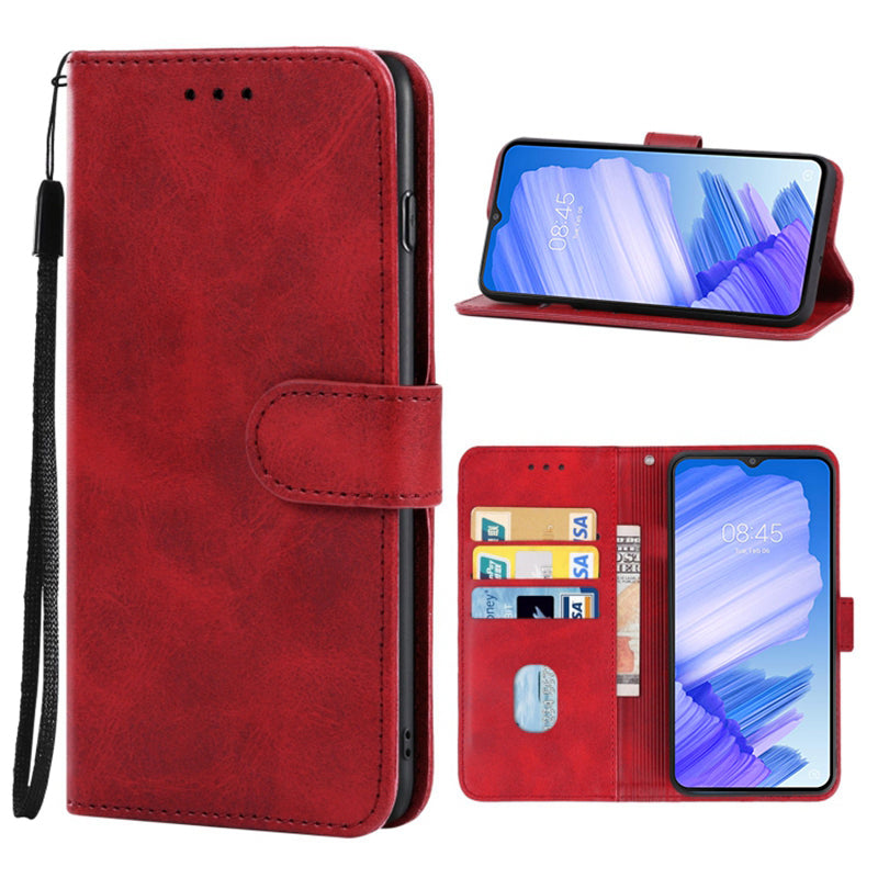 For Tecno Pop 5 LTE 4G Phone Leather Case Calf Texture Wallet Stand Cell Phone Cover with Strap