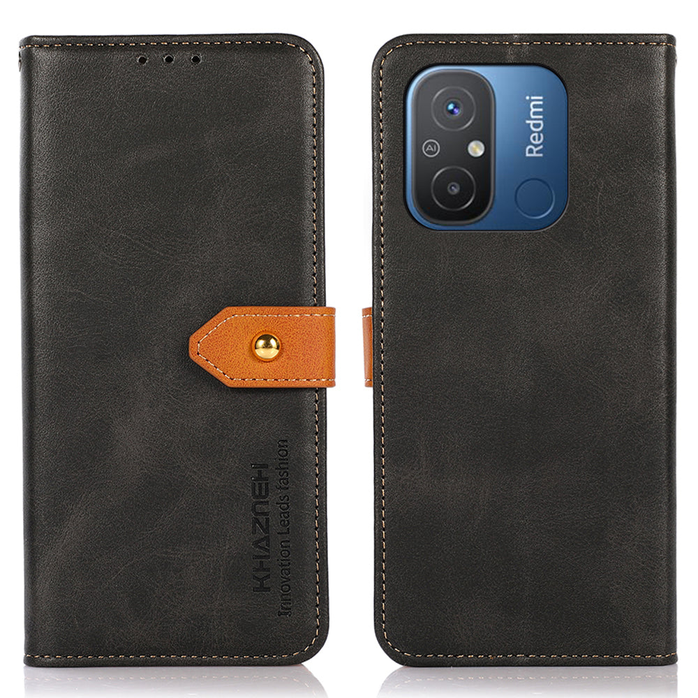 KHAZNEH For Xiaomi Redmi 12C 4G / 11A 4G Cowhide Texture Flip Leather Wallet Cover Stand Anti-drop Phone Case