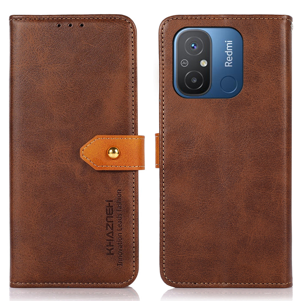 KHAZNEH For Xiaomi Redmi 12C 4G / 11A 4G Cowhide Texture Flip Leather Wallet Cover Stand Anti-drop Phone Case