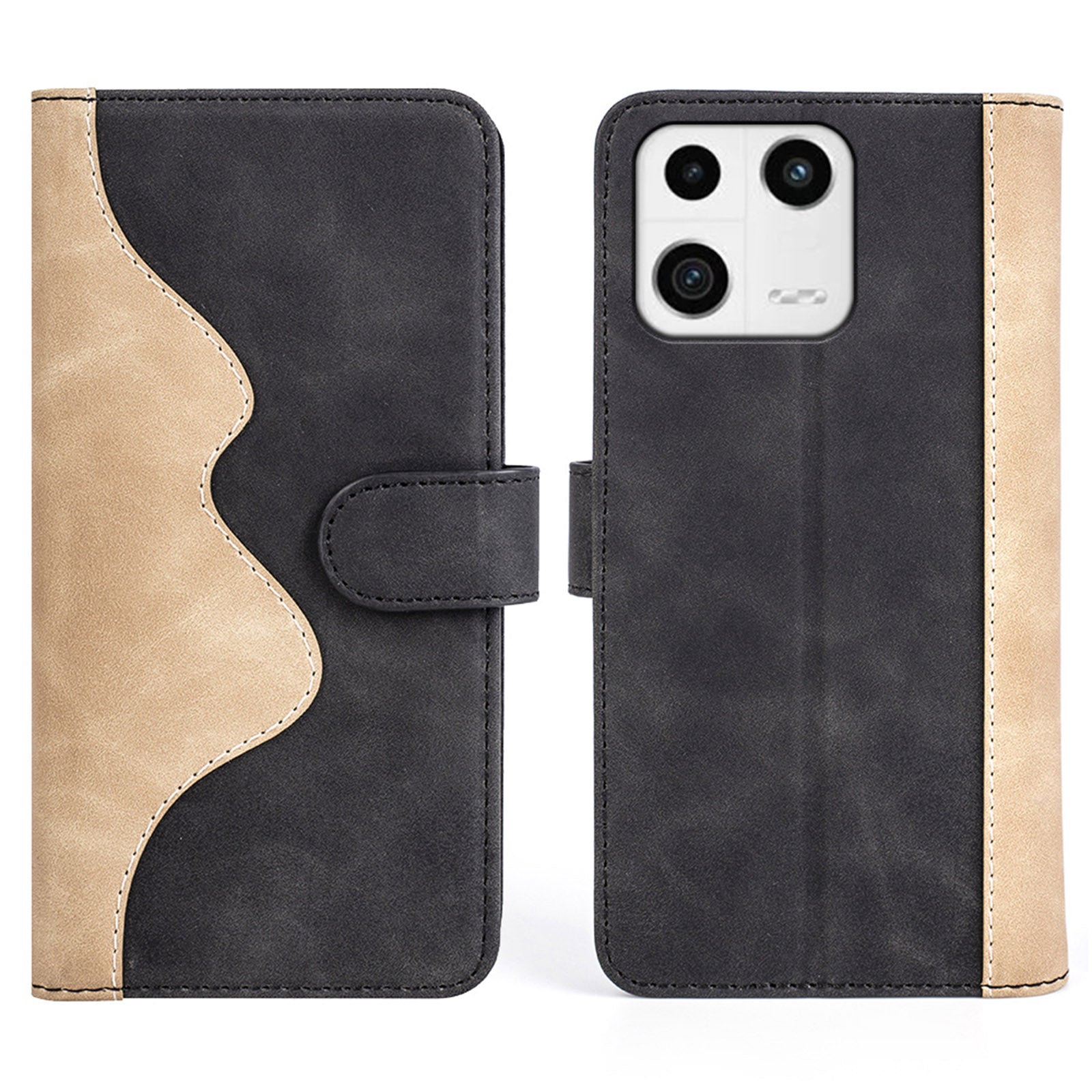 Protective Phone Case For Xiaomi 13 5G , Dual Color Splicing Flip Leather Wallet Stand Phone Cover
