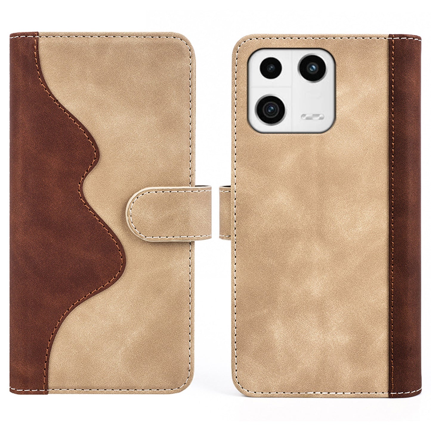 Protective Phone Case For Xiaomi 13 5G , Dual Color Splicing Flip Leather Wallet Stand Phone Cover
