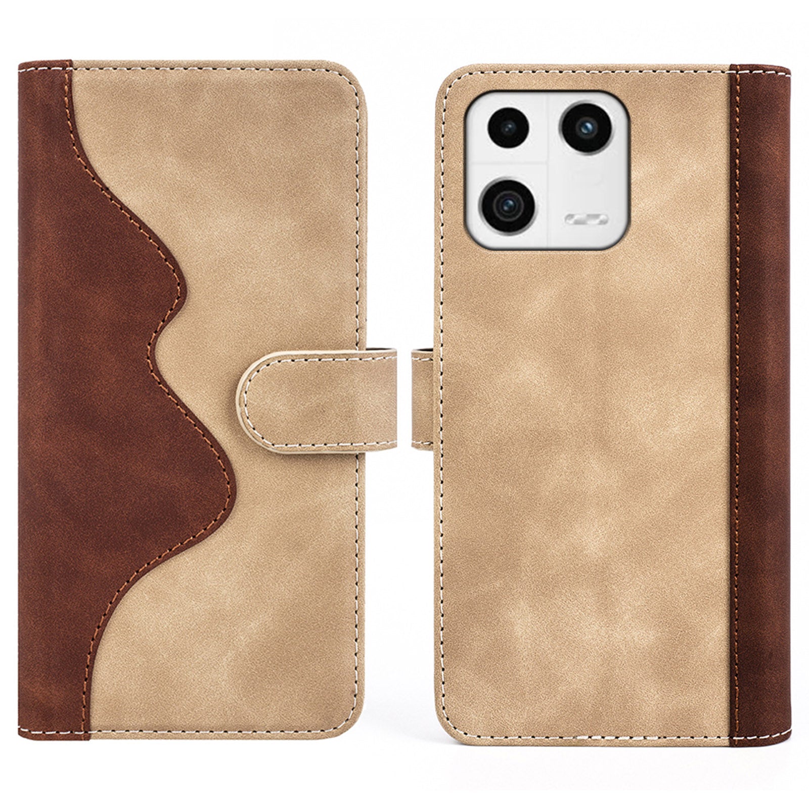 Protective Phone Case For Xiaomi 13 5G , Dual Color Splicing Flip Leather Wallet Stand Phone Cover