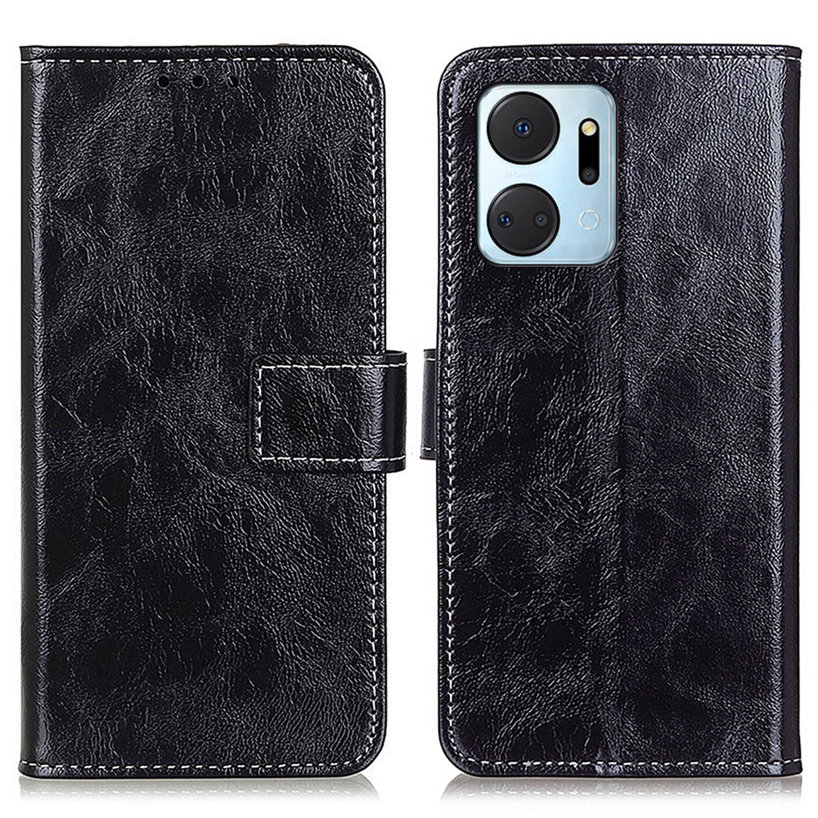 For Honor X7a 5G PU Leather Phone Wallet Case Stand Retro Crazy Horse Texture Phone Cover