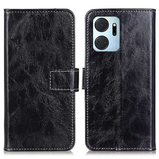 For Honor X7a 5G PU Leather Phone Wallet Case Stand Retro Crazy Horse Texture Phone Cover