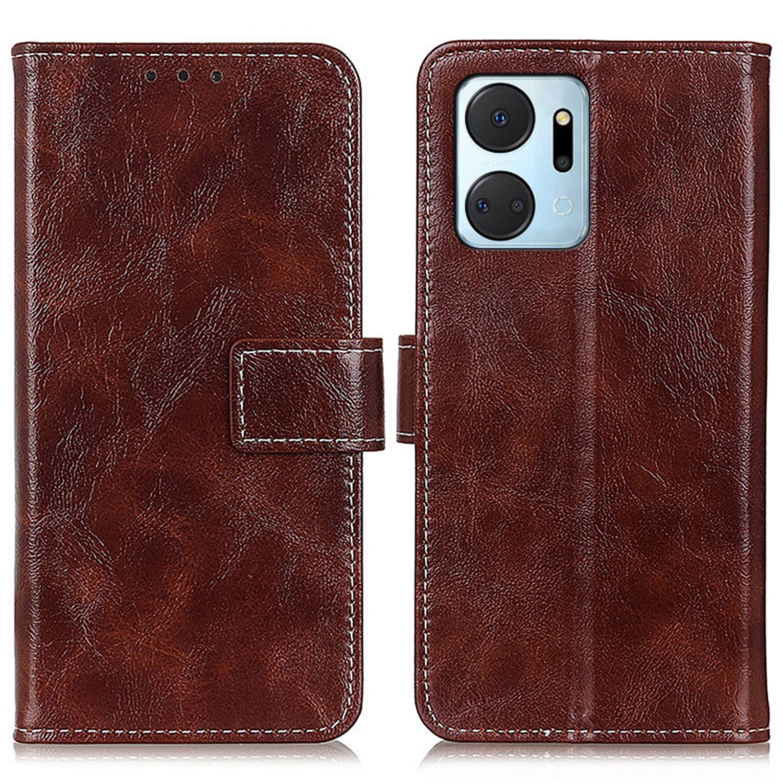 For Honor X7a 5G PU Leather Phone Wallet Case Stand Retro Crazy Horse Texture Phone Cover