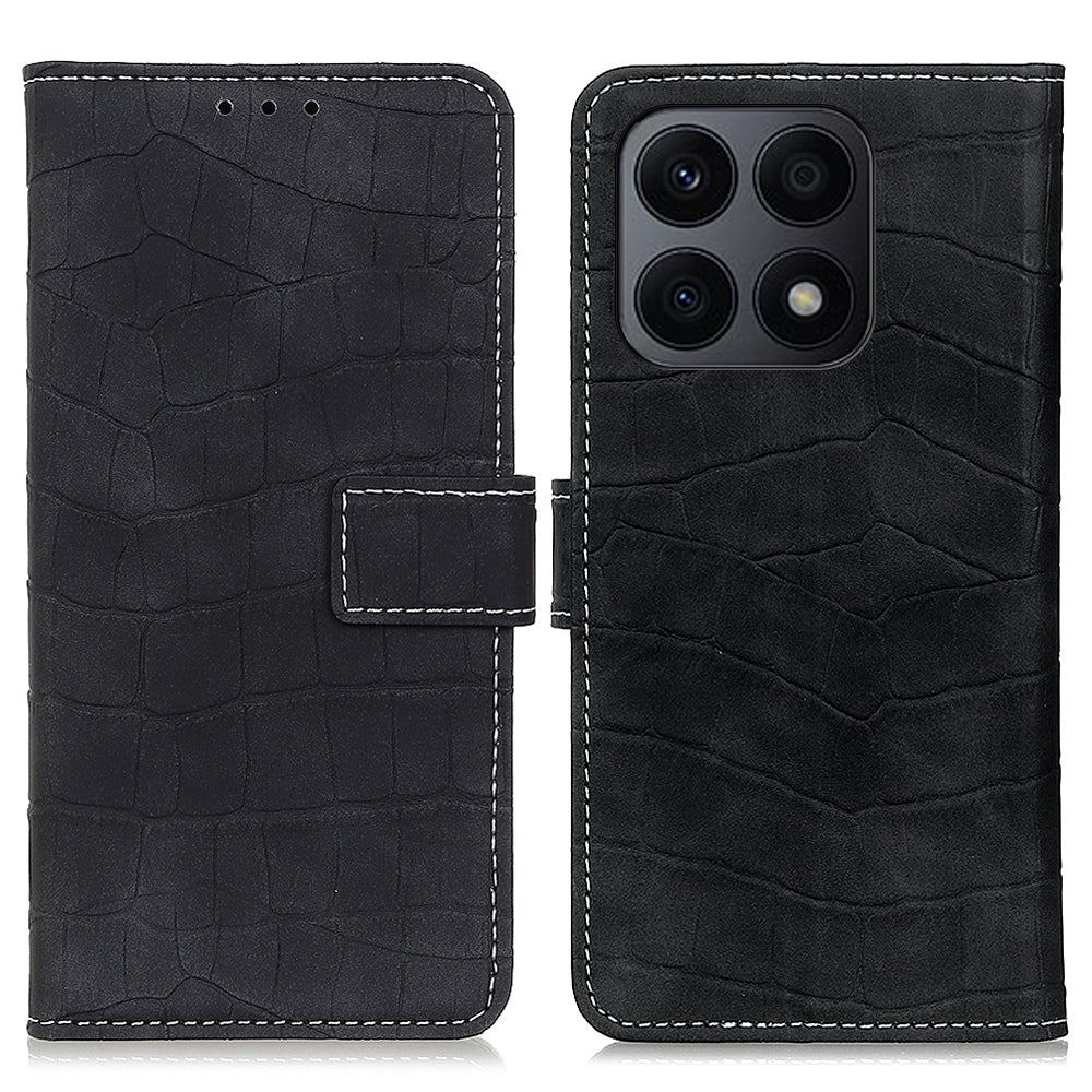 For Honor X8a 4G Flip Leather Phone Case Wallet Stand Crocodile Texture Protective Phone Cover