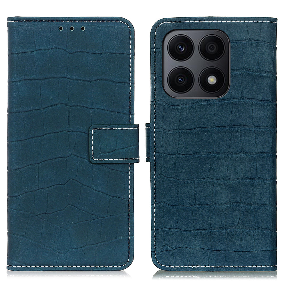 For Honor X8a 4G Flip Leather Phone Case Wallet Stand Crocodile Texture Protective Phone Cover
